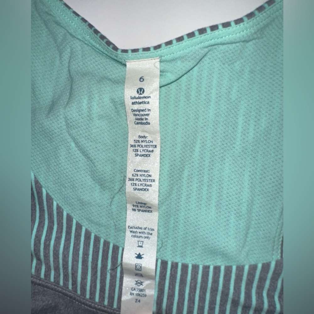 Lululemon Run Women’s First Base Tank Top Stripe Grey Mint Slate Stripe Size 6 - Picture 3 of 5